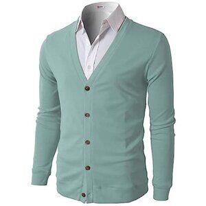 Mens Slim Fit Cardigan V Neck Button Down Long Sleeve